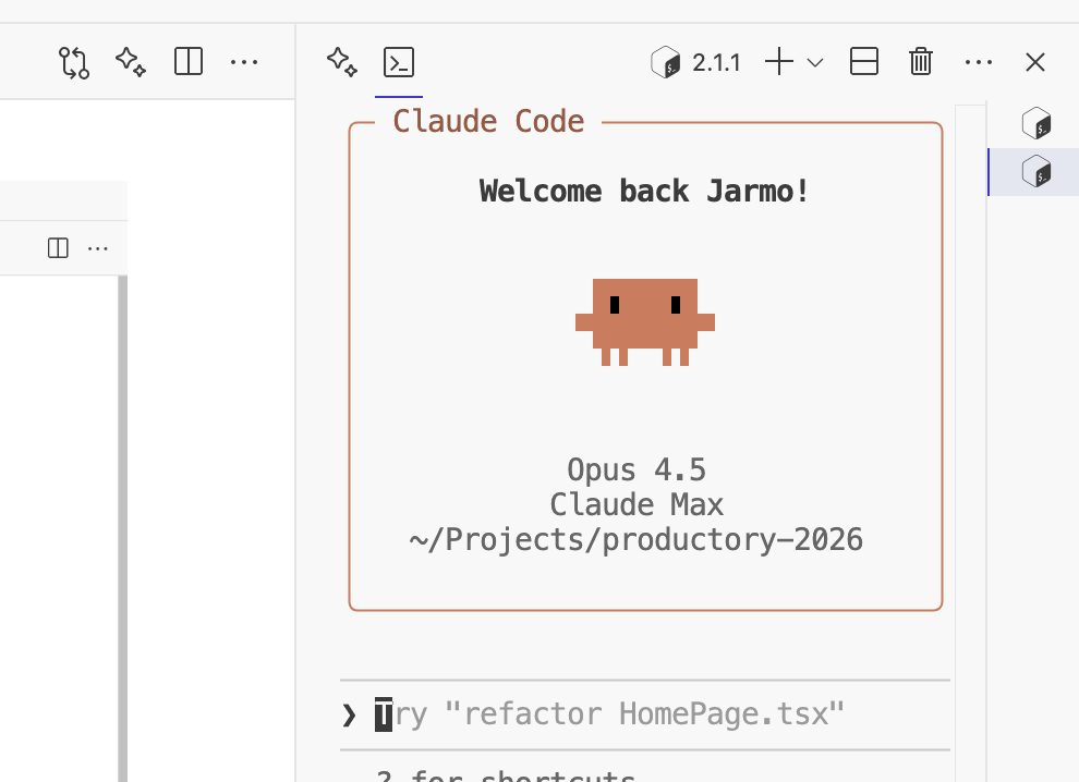 Terminal, kus töötab Claude Code